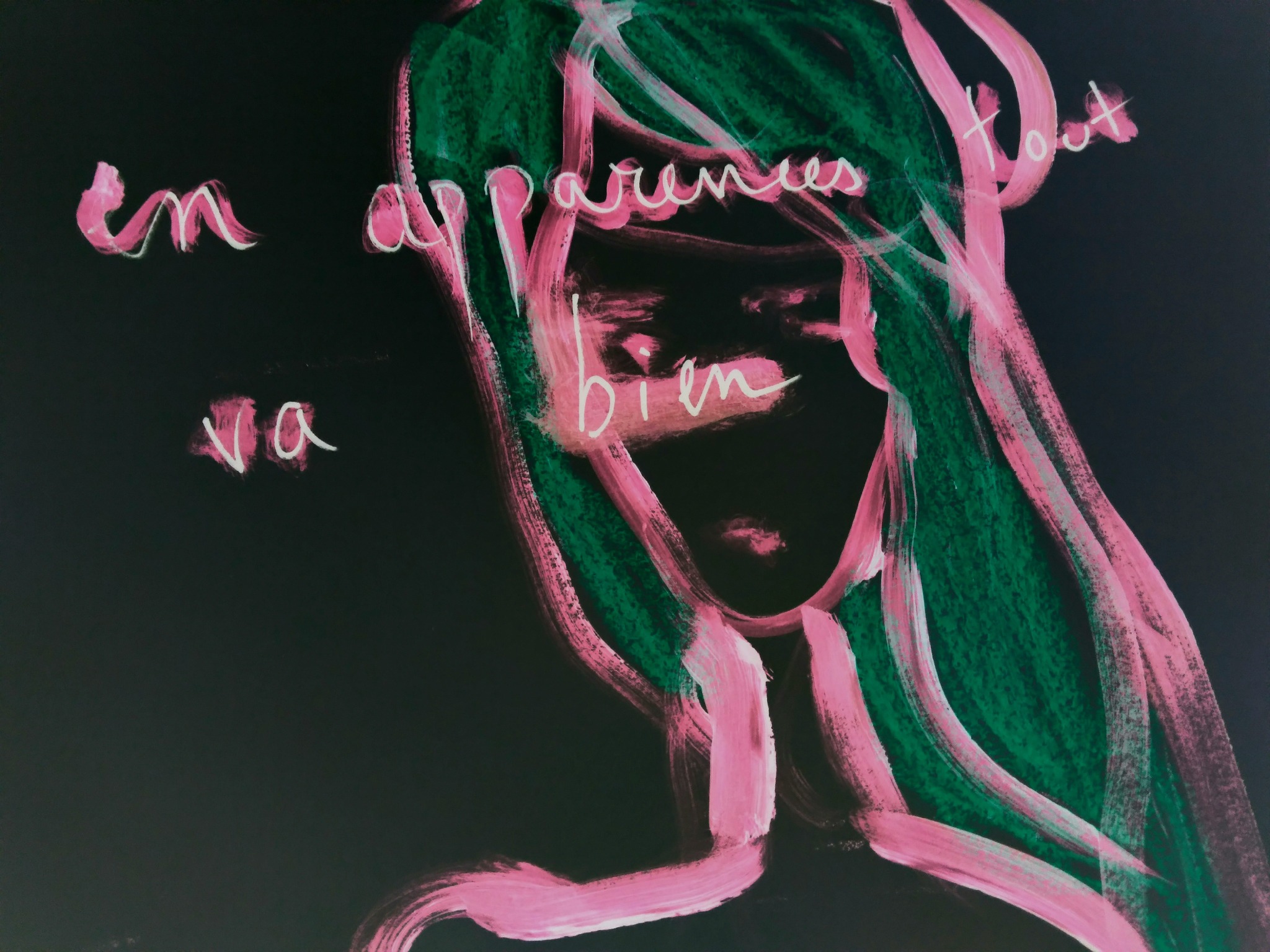 Portrait dessiné en rose et vert — En deviens bien